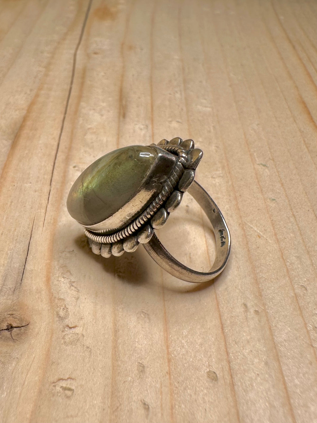 Large Labradorite Oval 925 Sterling Silver Size O Ring