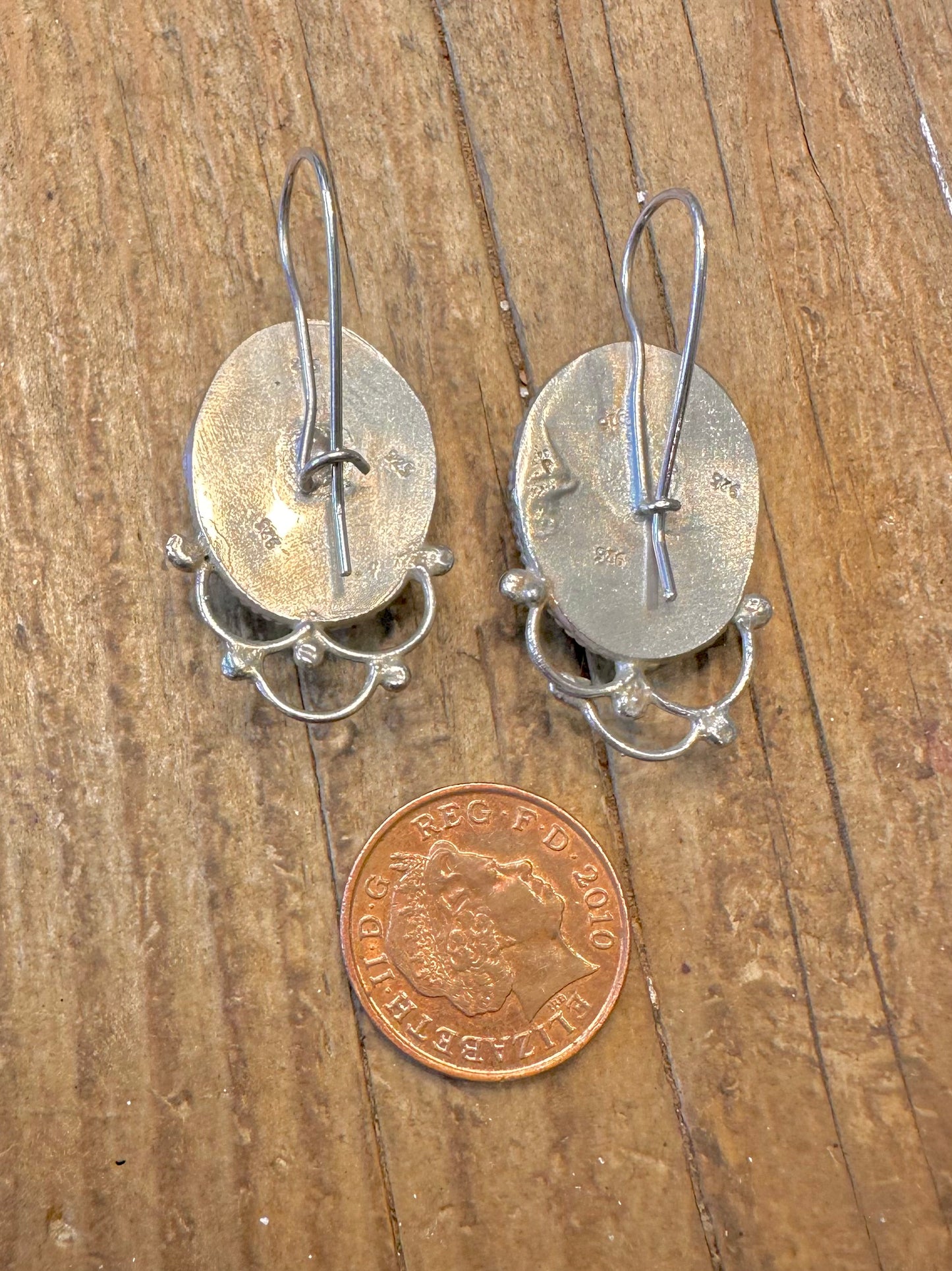 Large Decorative Turquoise Oval 925 Sterling Silver Earrings
