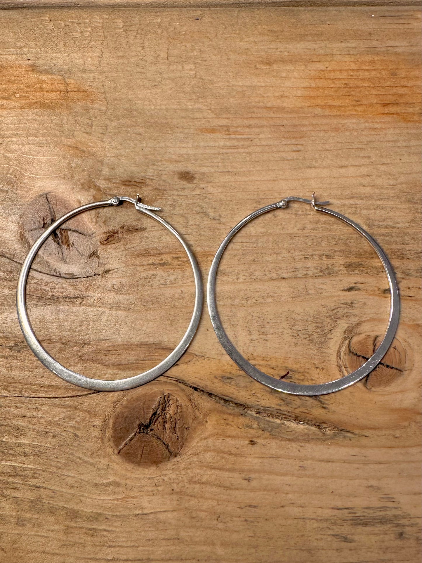 Vintage Large Flat Hoops 925 Silver Earrings