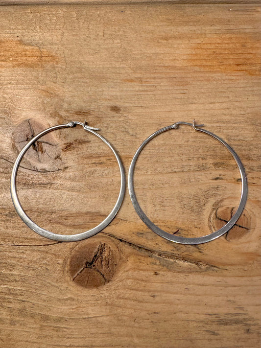 Vintage Large Flat Hoops 925 Silver Earrings