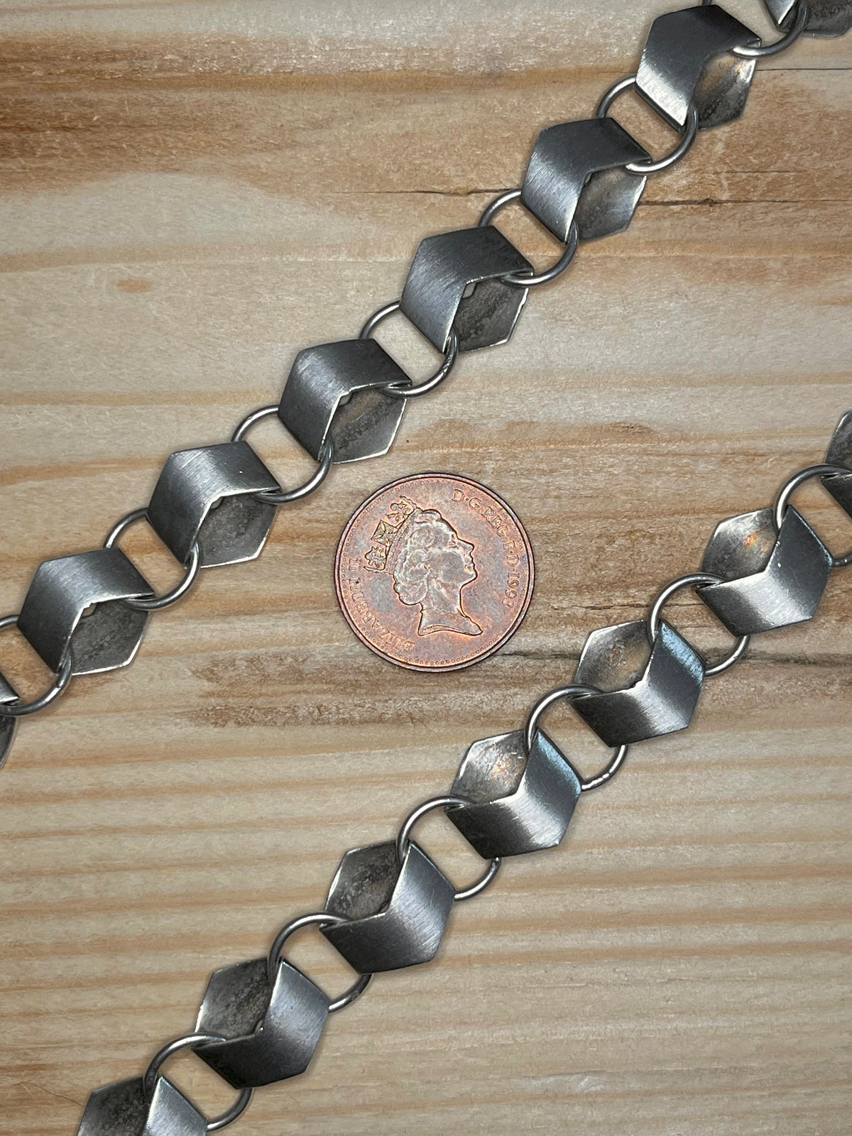 Modernist Unique Zig Zag Block Link 925 Sterling Silver 16.5 Inch Necklace