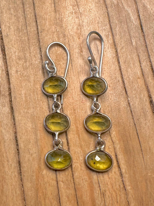 Vintage Peridot Dangle 925 Sterling Silver Earrings