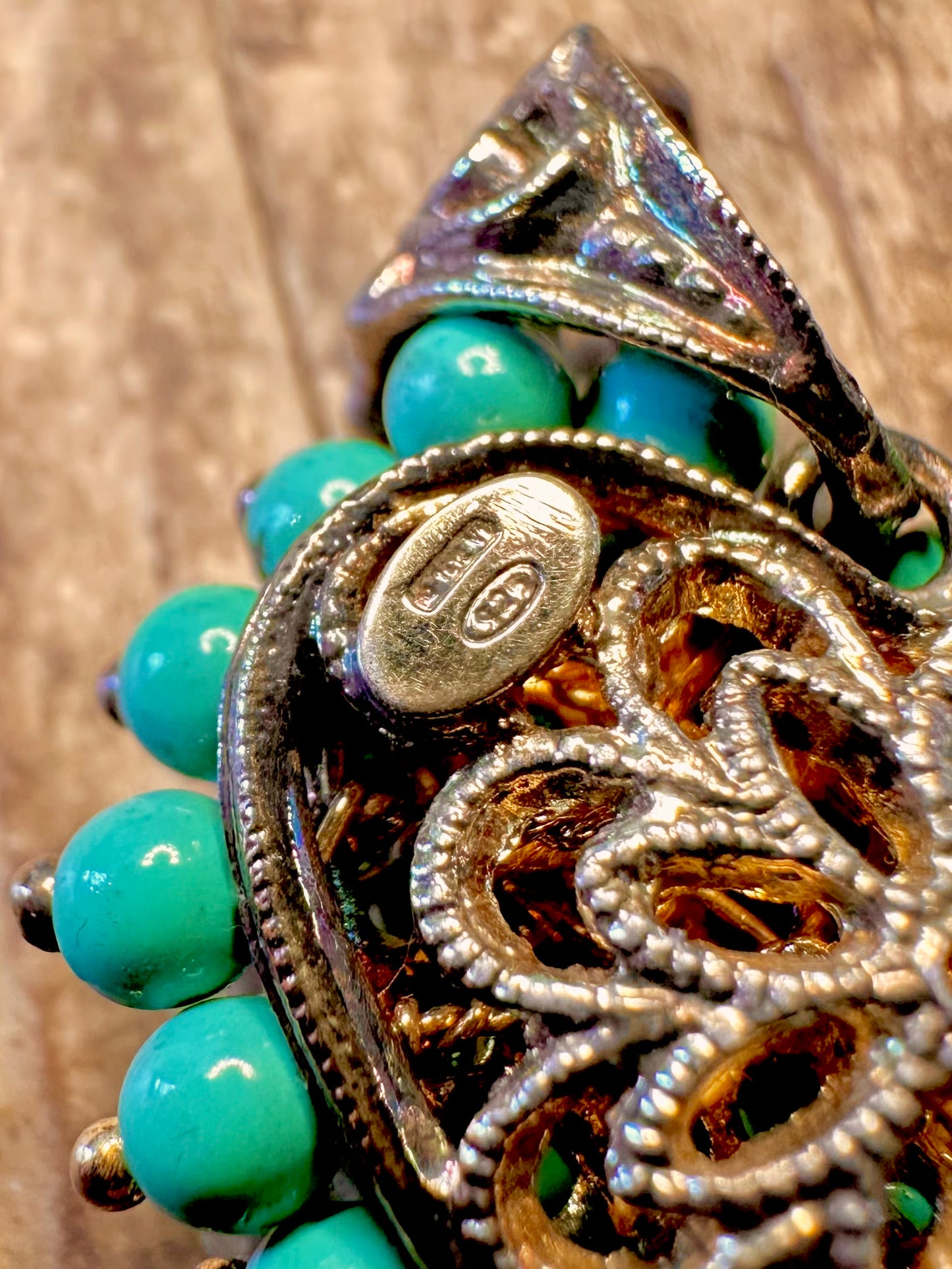Turquoise Heart Shaped Flower Italy 925 Sterling Silver Pendant