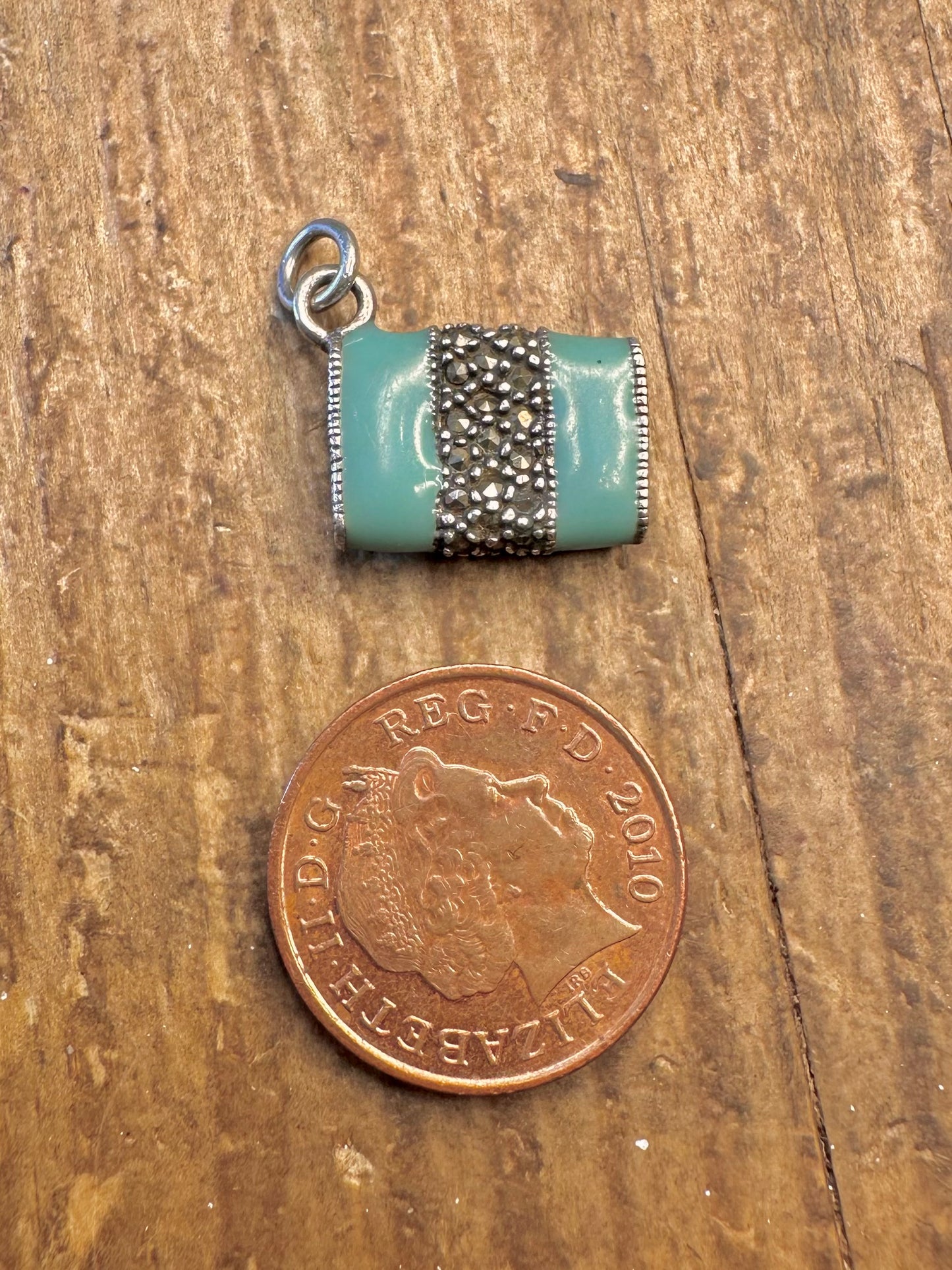 Blue Enamel Marcasite Handbag 925 Sterling Silver Charm Pendant