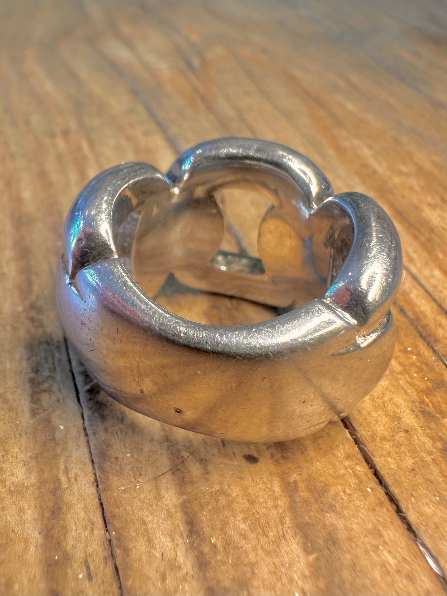 Chunky Heavy 2007 Link CZ Stone Maker UJ 925 Sterling Silver Size M1/2 Ring