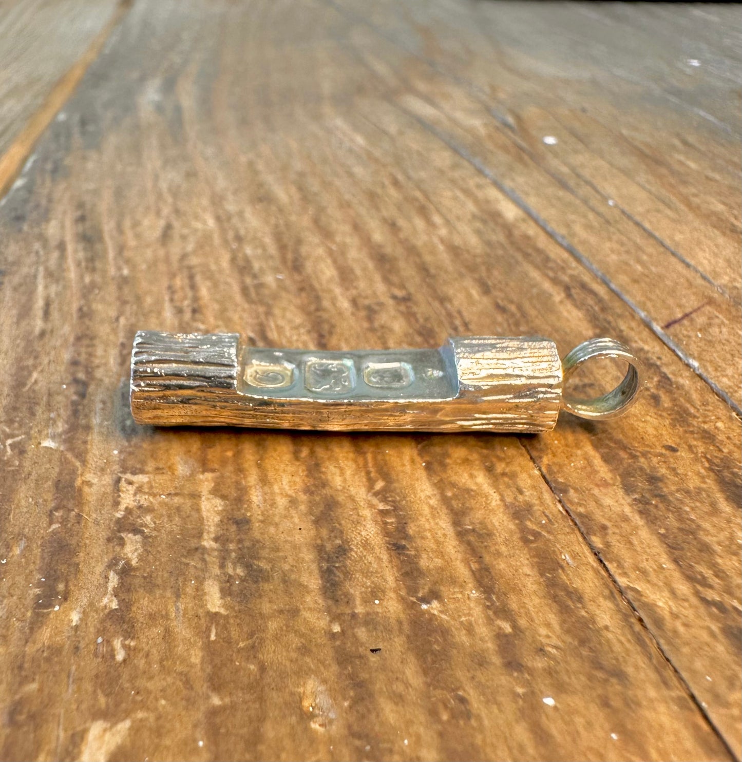 Ingot 1978 Bark Effect Barrel 925 Sterling Silver Pendant