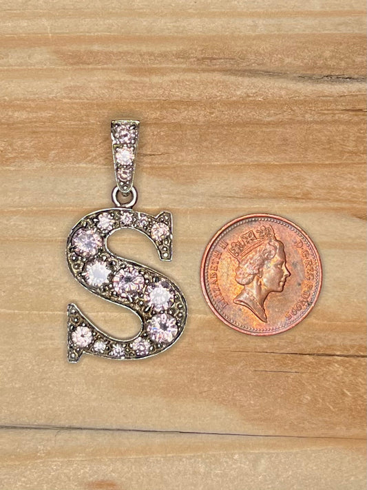 S Shaped Pink Stones 925 Sterling Silver Pendant