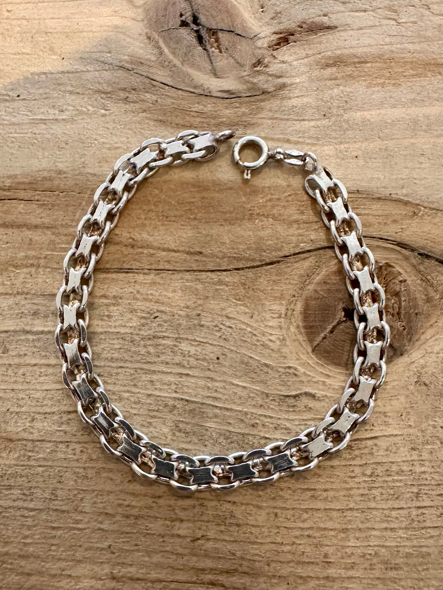 Vintage 1979 Unique Chain 925 Silver 7.2 inch Bracelet