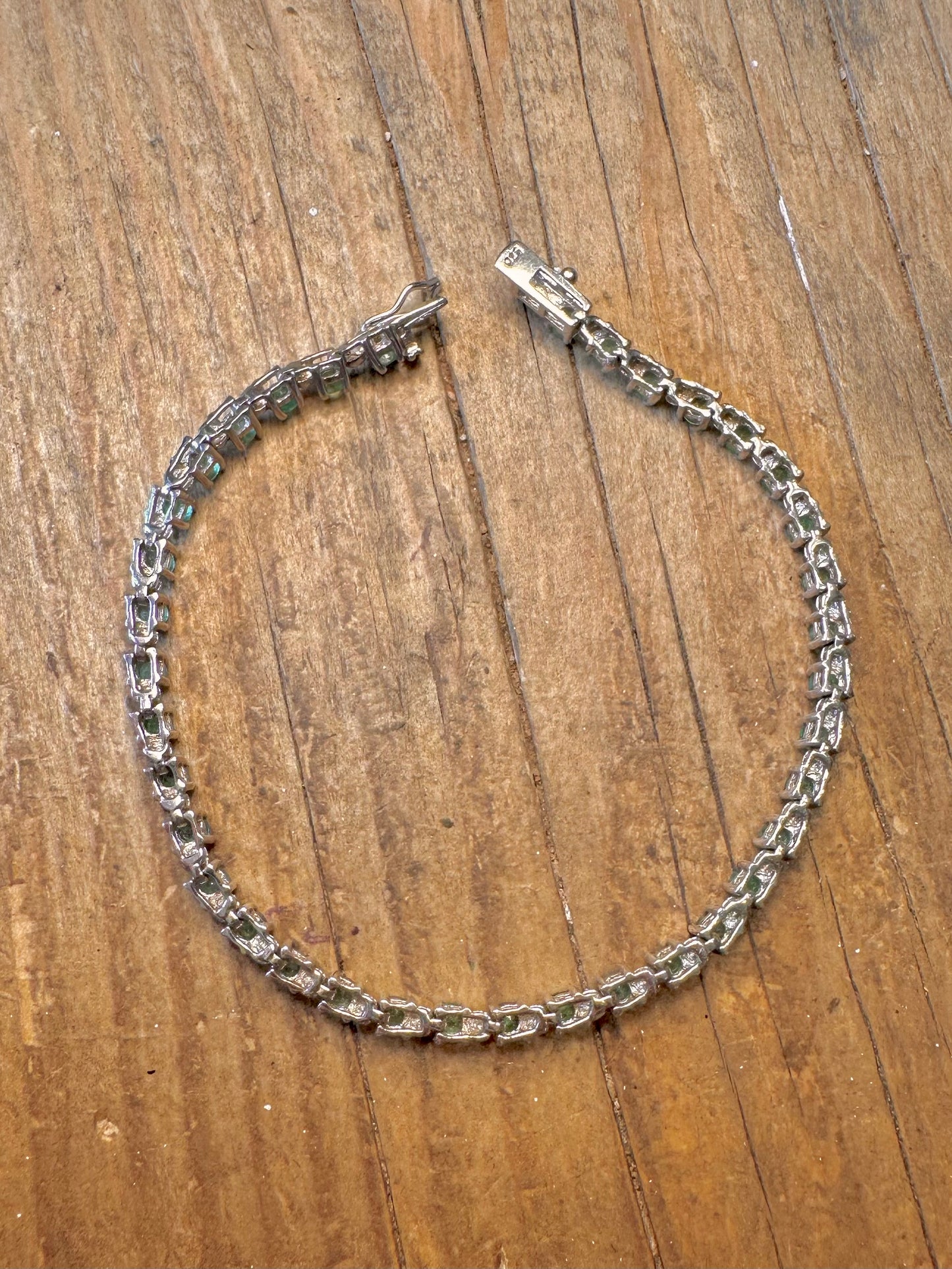 Green Gemstone Tennis 925 Sterling Silver 7.5 inch Bracelet