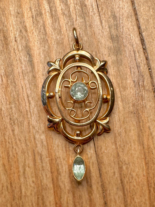 Antique Edwardian 9ct Gold Aquamarine Lavalier Pendant