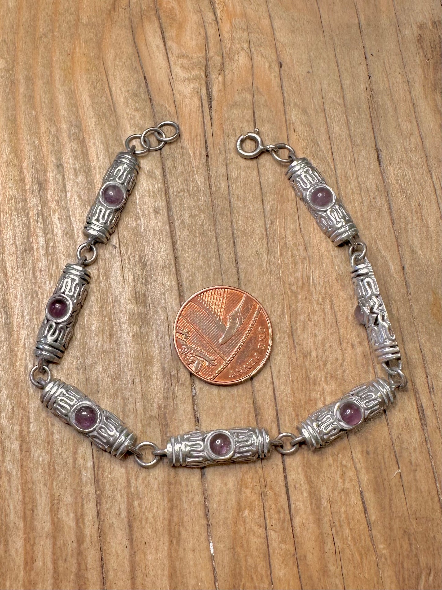 Vintage Amethyst Byzantinisch im Stammesstil 925 Sterling Silber 21 cm Armband