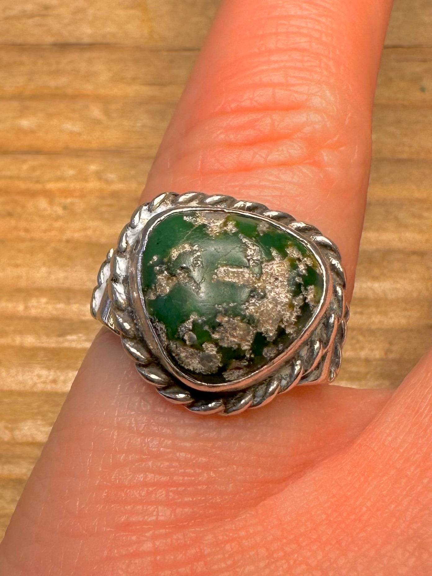 Vintage Navajo Turquoise Maker WJ and 925 Sterling Silver Size J Ring