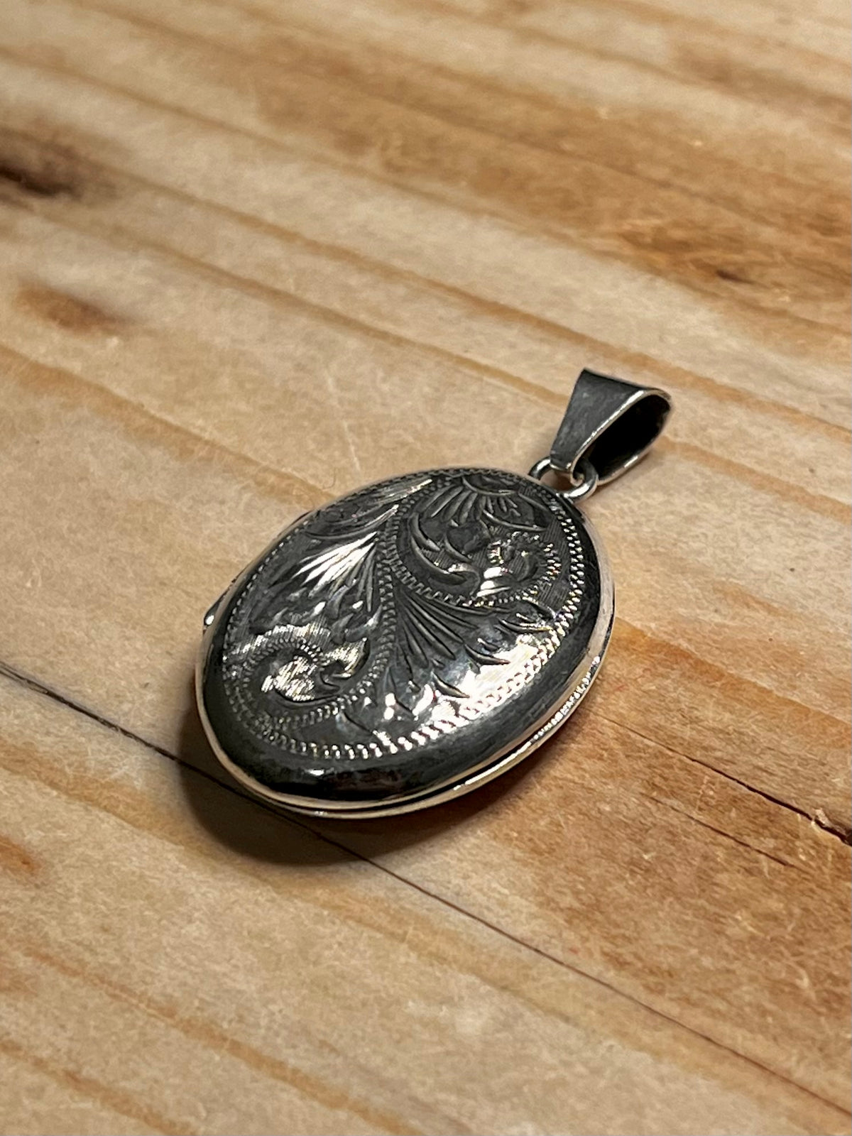 Abstract Engraved 1976 Birmingham Locket 925 Sterling Silver Pendant