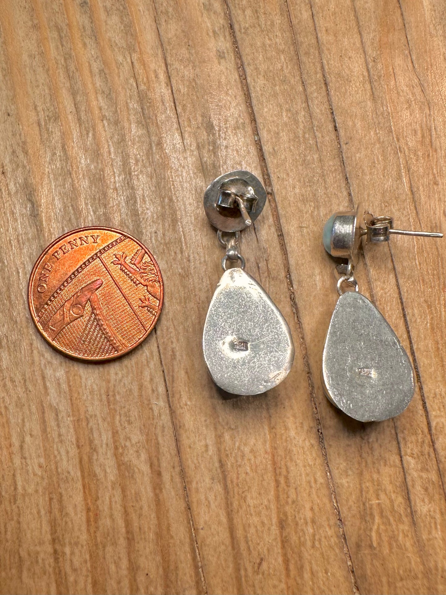 Vintage Larimar Dangle 925 Sterling Silver Earrings