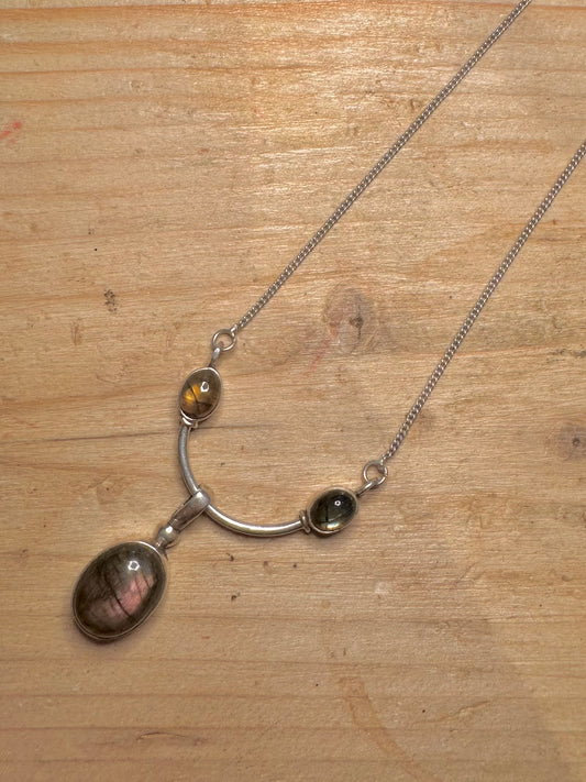 Vintage Labradorite Curb Chain 925 Silver 18 inch Necklace