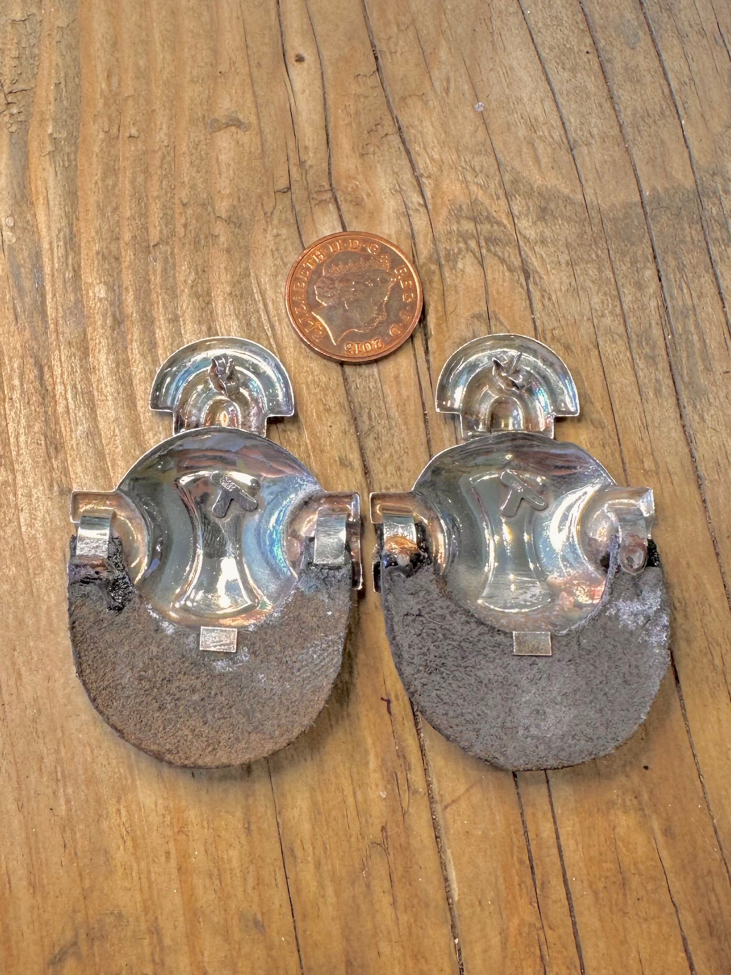 Art Deco Fan Shaped Blue Gradient Leather Back 925 Sterling Silver Earrings