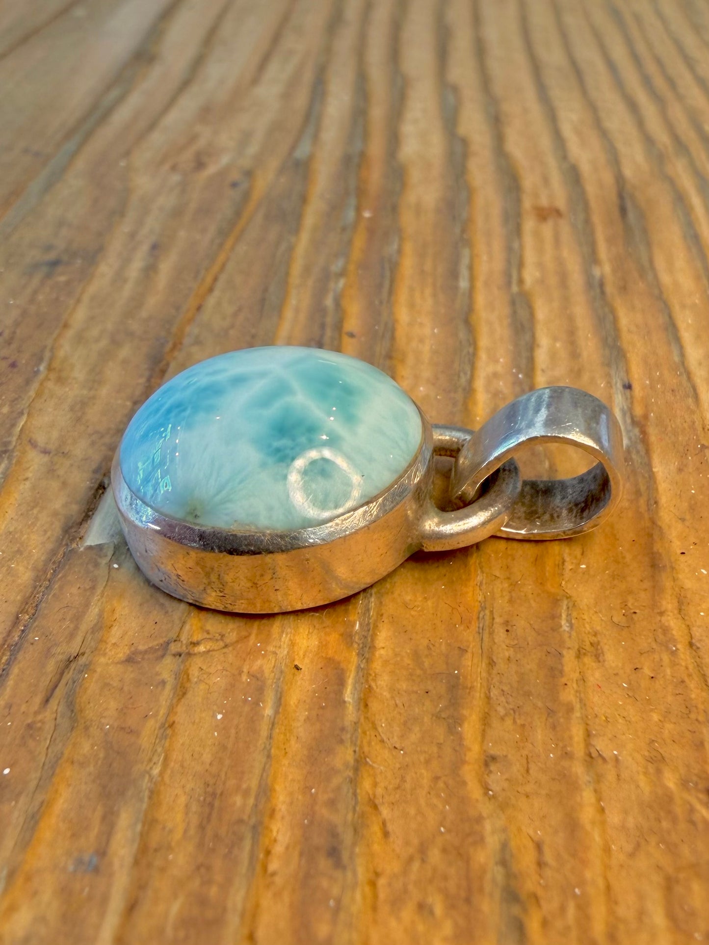 Larimar Circle 925 Sterling Silver Pendant