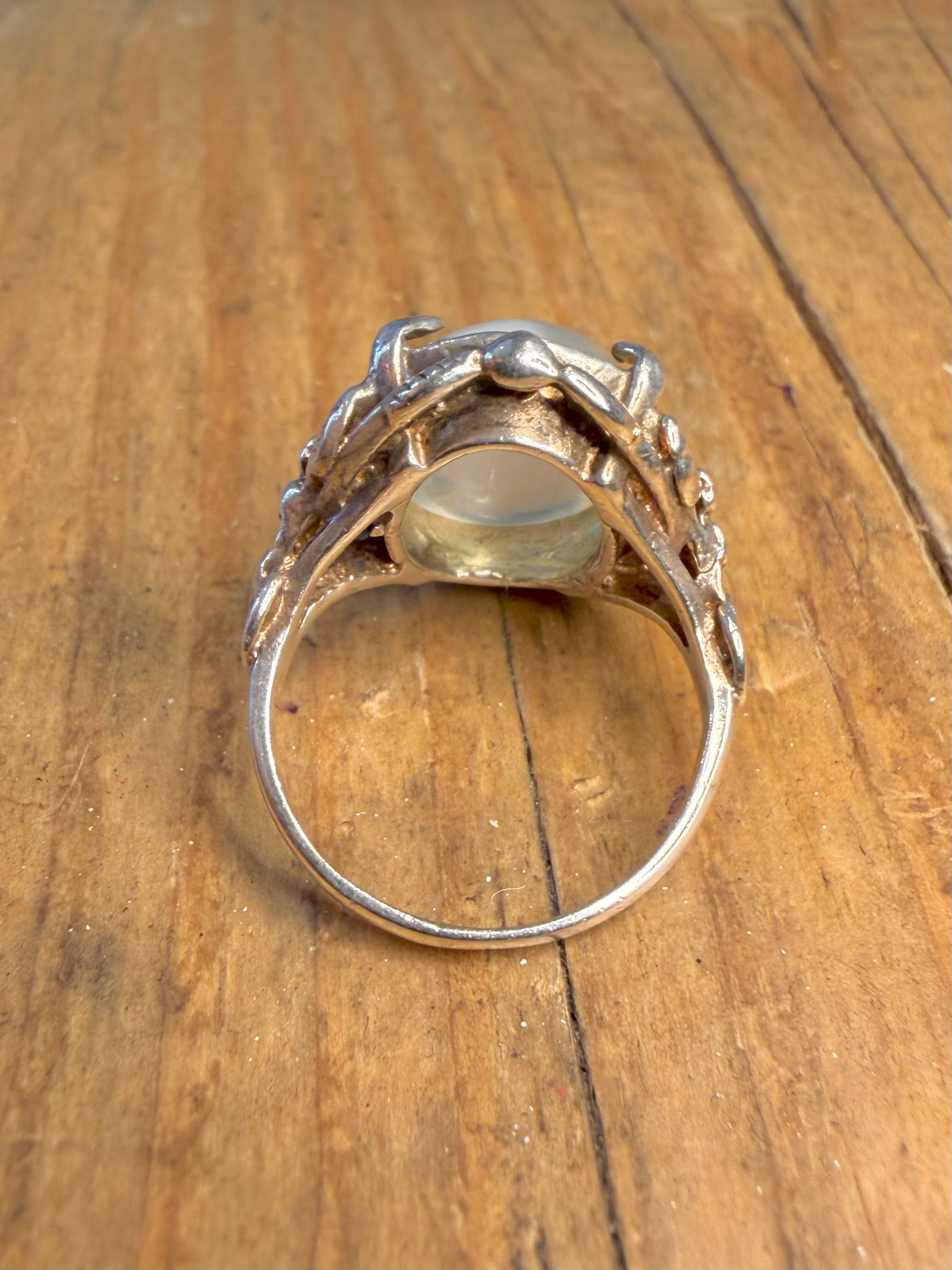 Oval Clear Stone Floral Mount 925 Sterling Silver Size K1/2 Ring