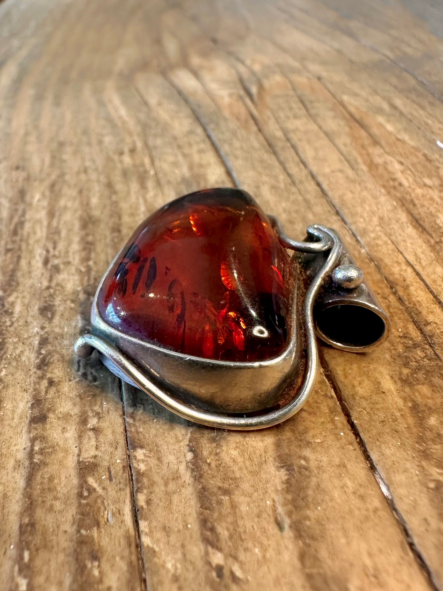Ornate Chunky Amber 925 Sterling Silver Pendant
