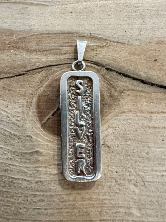 Vintage 1977 Bark Effect Ingot 925 Silver Pendant