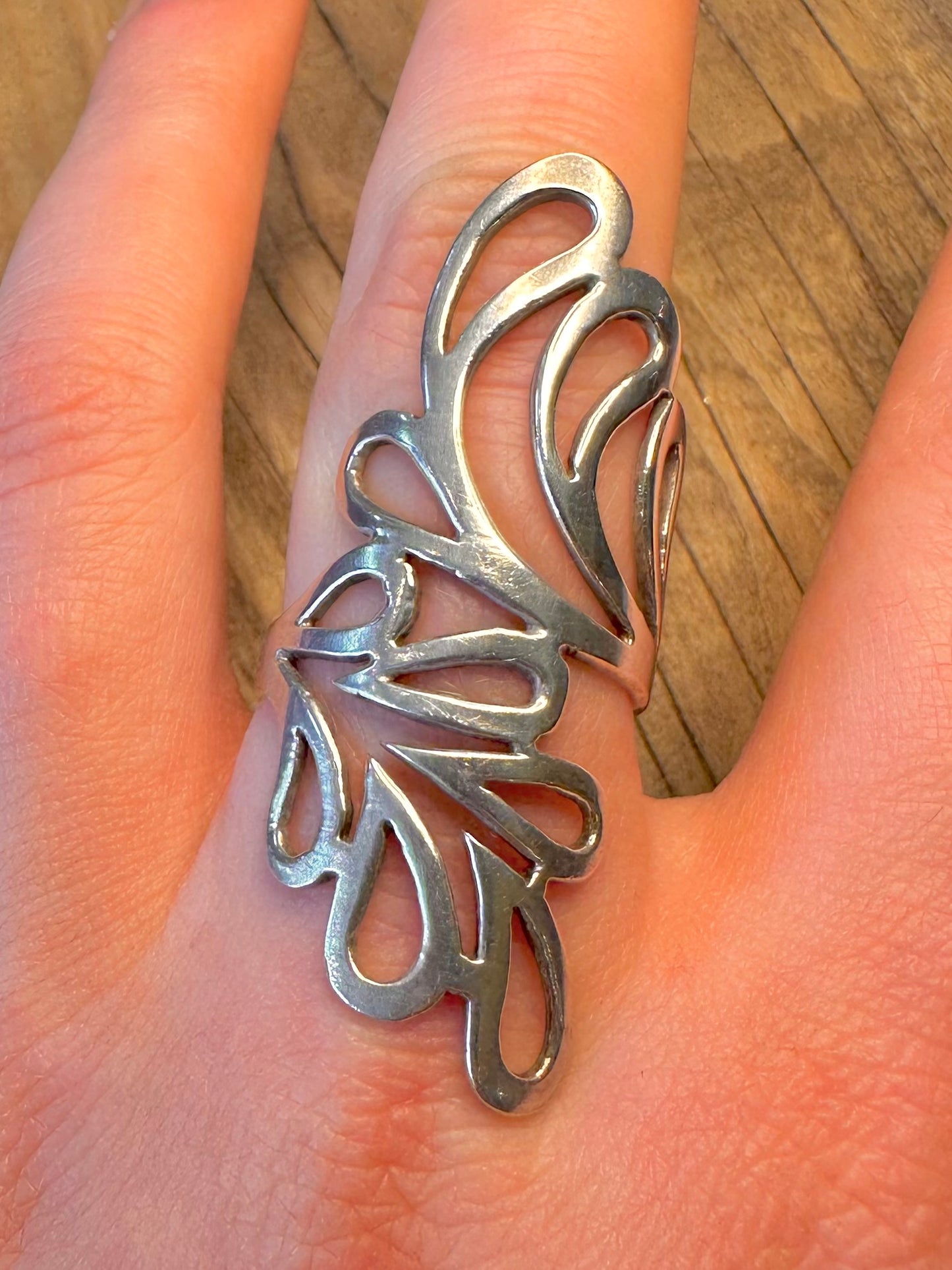 Long Open Cut 925 Sterling Silver Size Q Ring