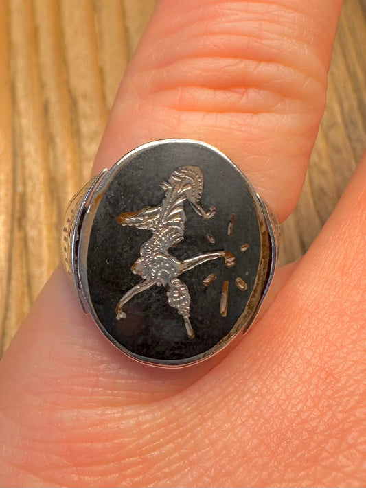 Vintage Spinning Siam Enamel 925 Sterling Silver Size M1/2 Ring