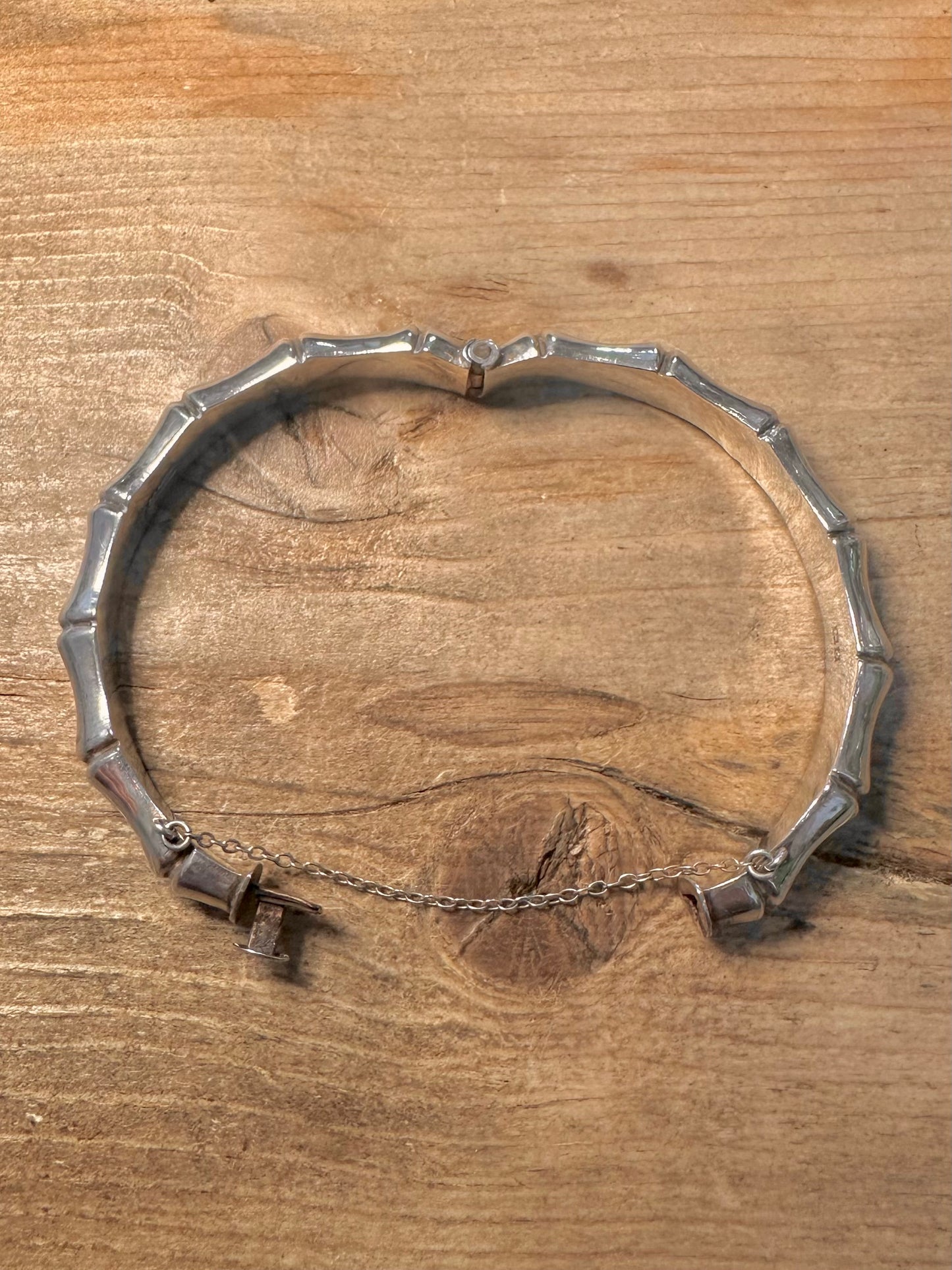 Vintage 1963 Bamboo Style with Safety Chain 925 Silver Bangle