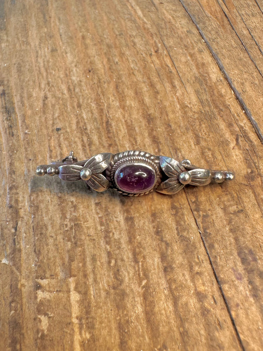 Amethyst Floral 925 Sterling Silver Brooch