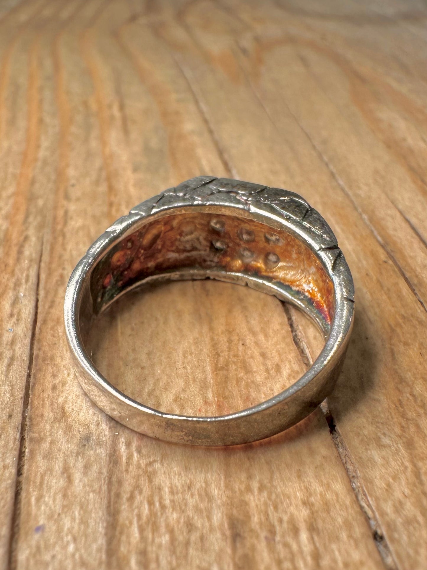 Vintage CZ Signet Textured 925 Sterling Silver Size P Ring