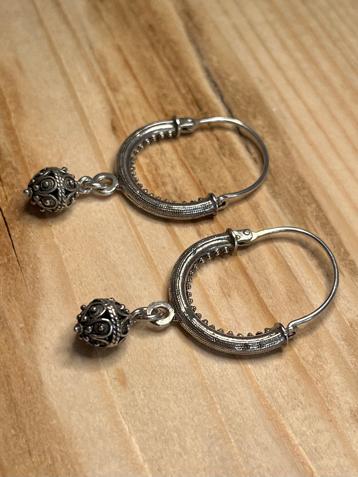 Ornate Style Dangling Hoops 925 Sterling Silver Earrings