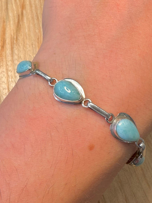 Vintage Larimar 925 Silver 8.1 inch Bracelet