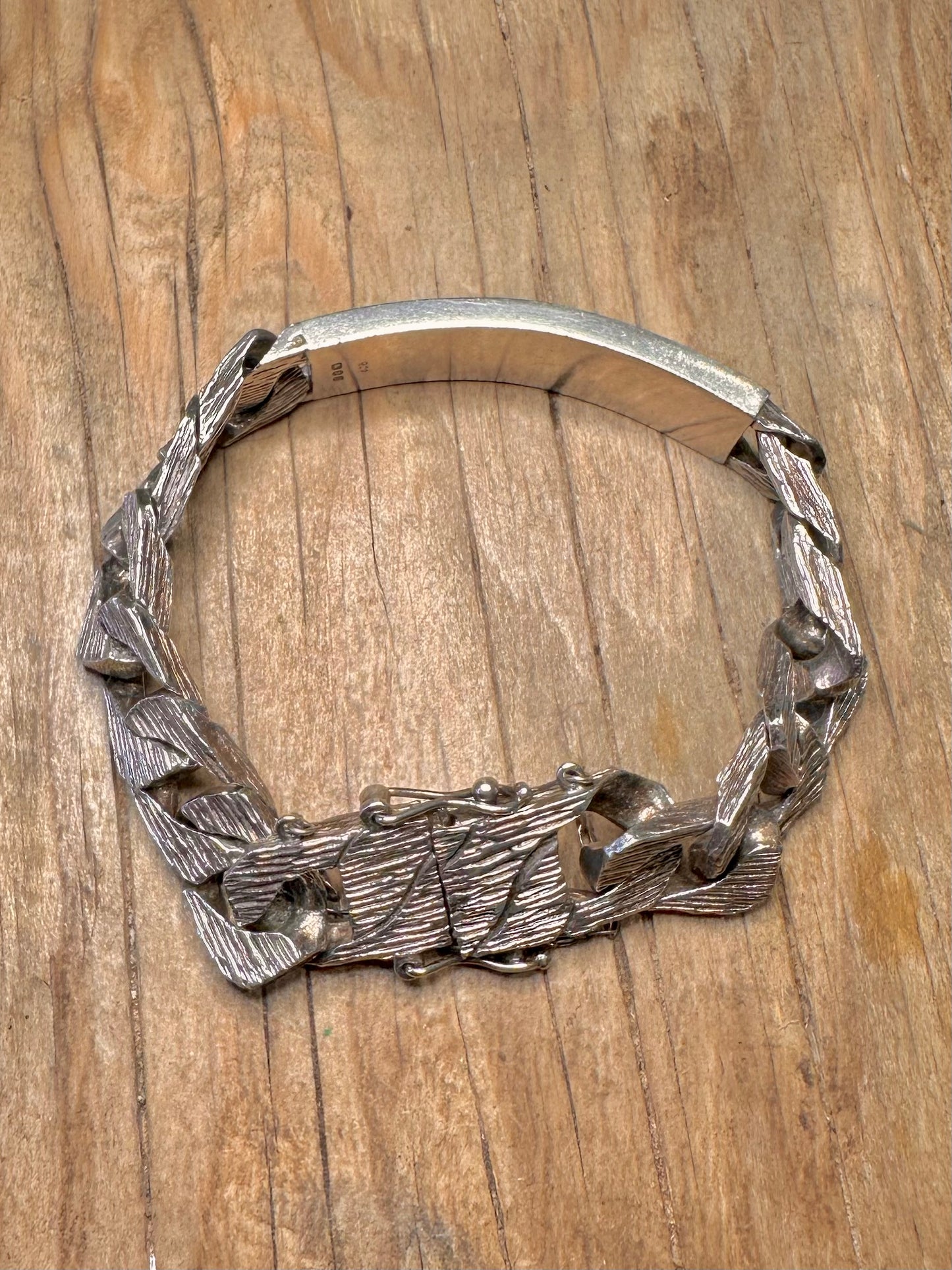 Vintage 1978 Chunky Textured Bark Effect Curb Chain 925 Sterling Silver 7.5 inch Bracelet