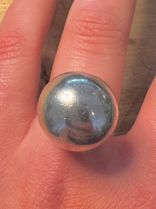 Abstract Large Ball 925 Silver Size T Ring