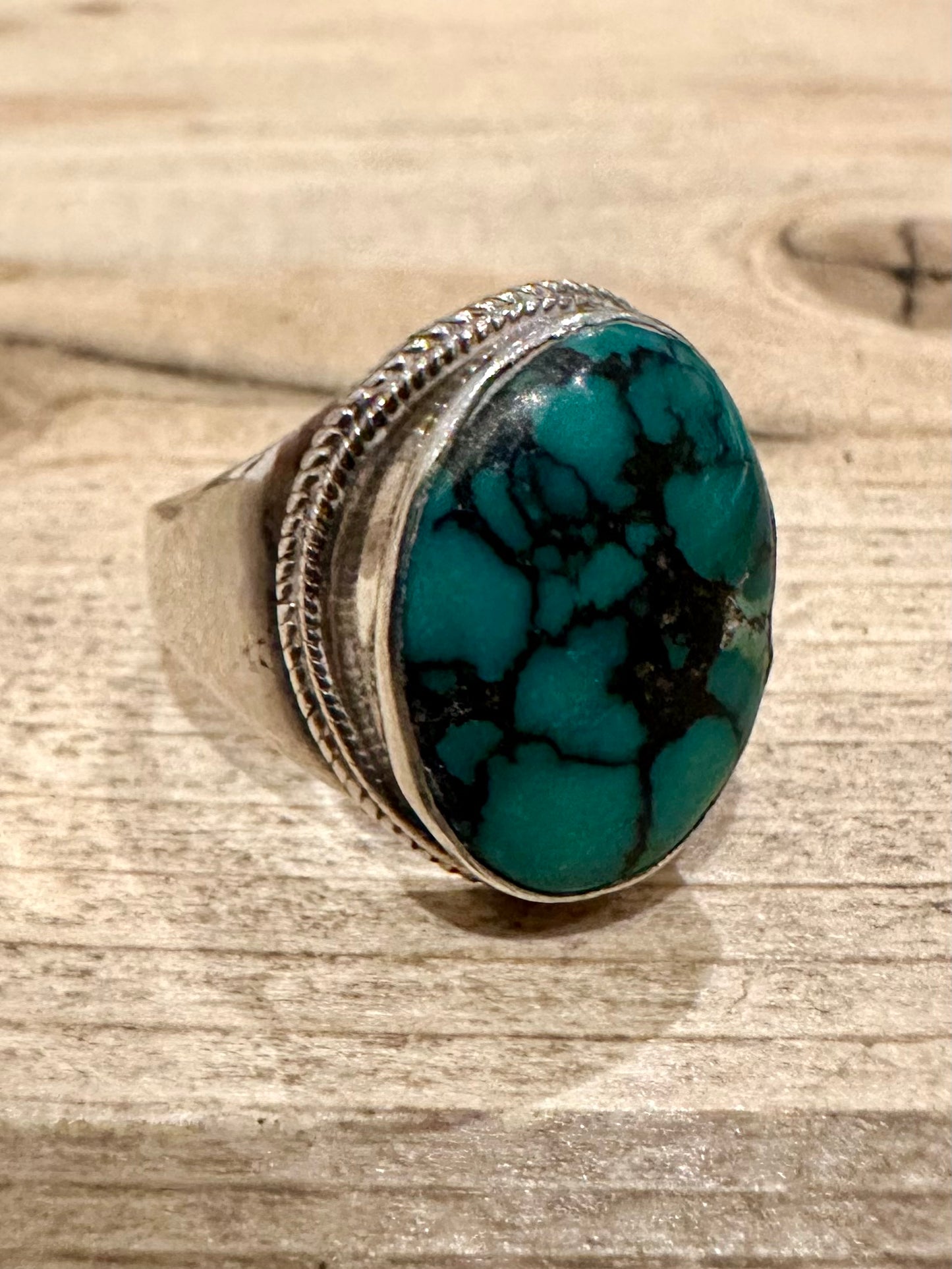 Vintage Turquoise Tribal 925 Silver Size S Ring