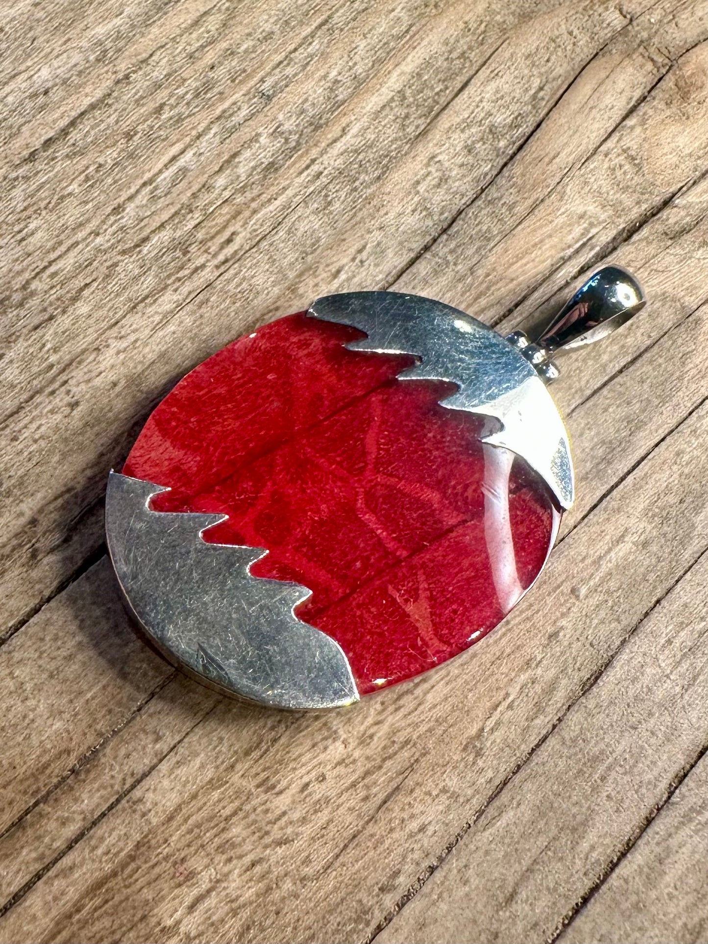 Abstract Coral Oval 925 Sterling Silver Pendant