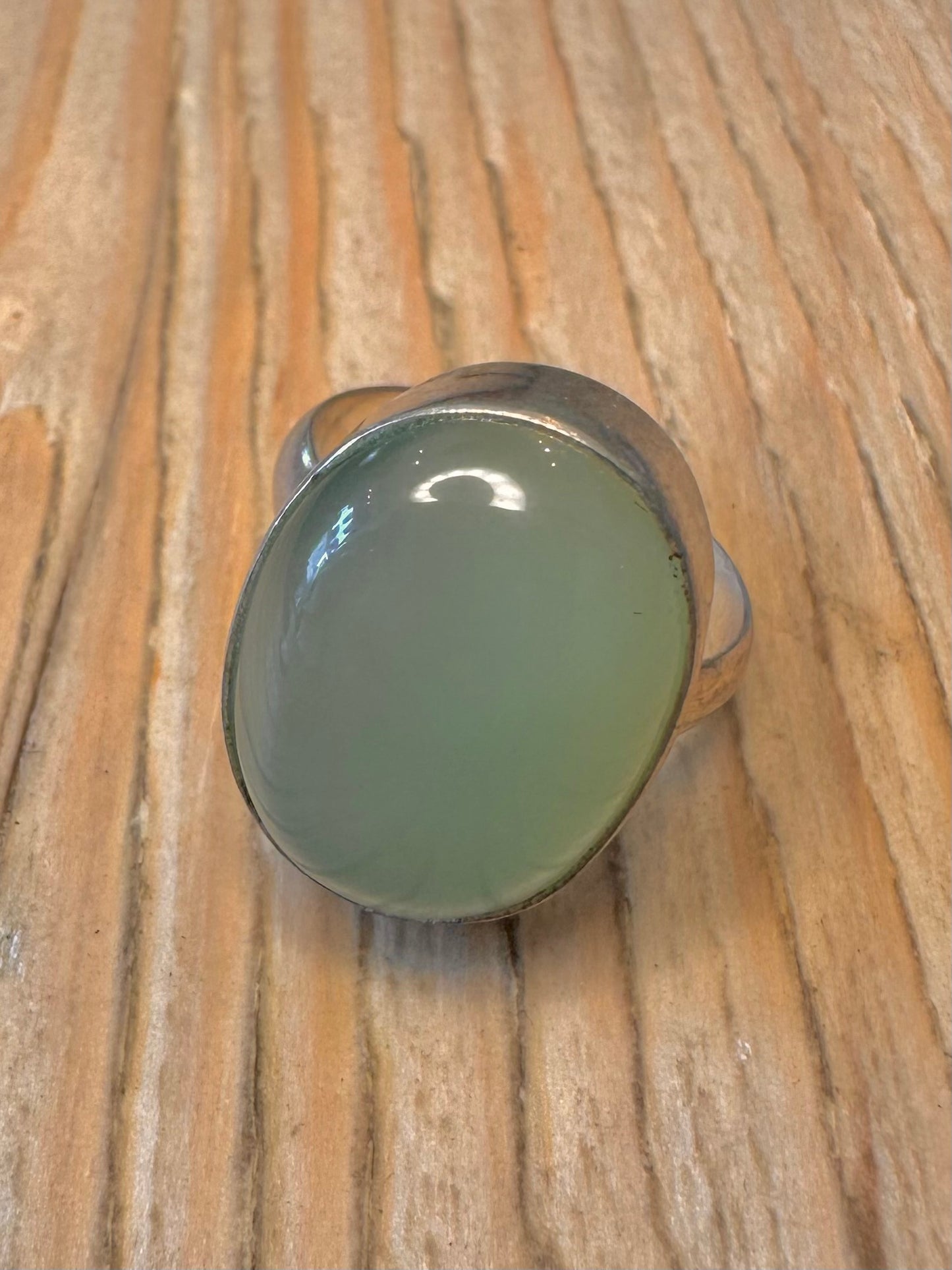 Vintage Prehnite Oval 925 Sterling Silver Size Q Ring