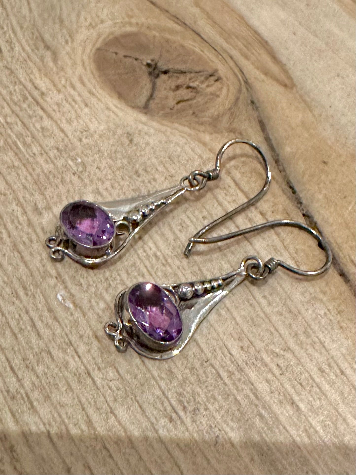 Vintage Amethyst Dangle 925 Silver Earrings