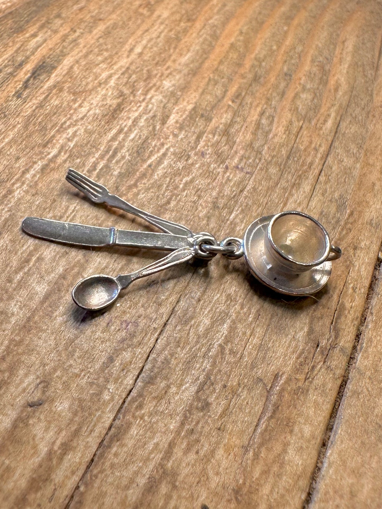 Nuvo 1993 Teacup and Cutlery 925 Sterling Silver Charm Pendant