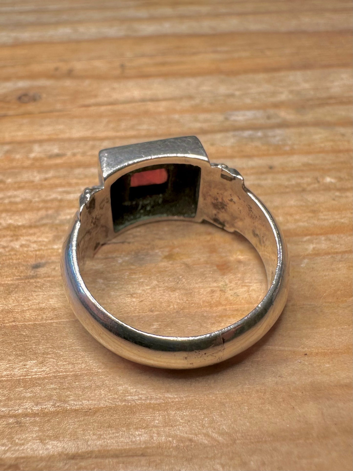 Vintage Garnet Square 925 Sterling Silver Size Q1/2 Ring