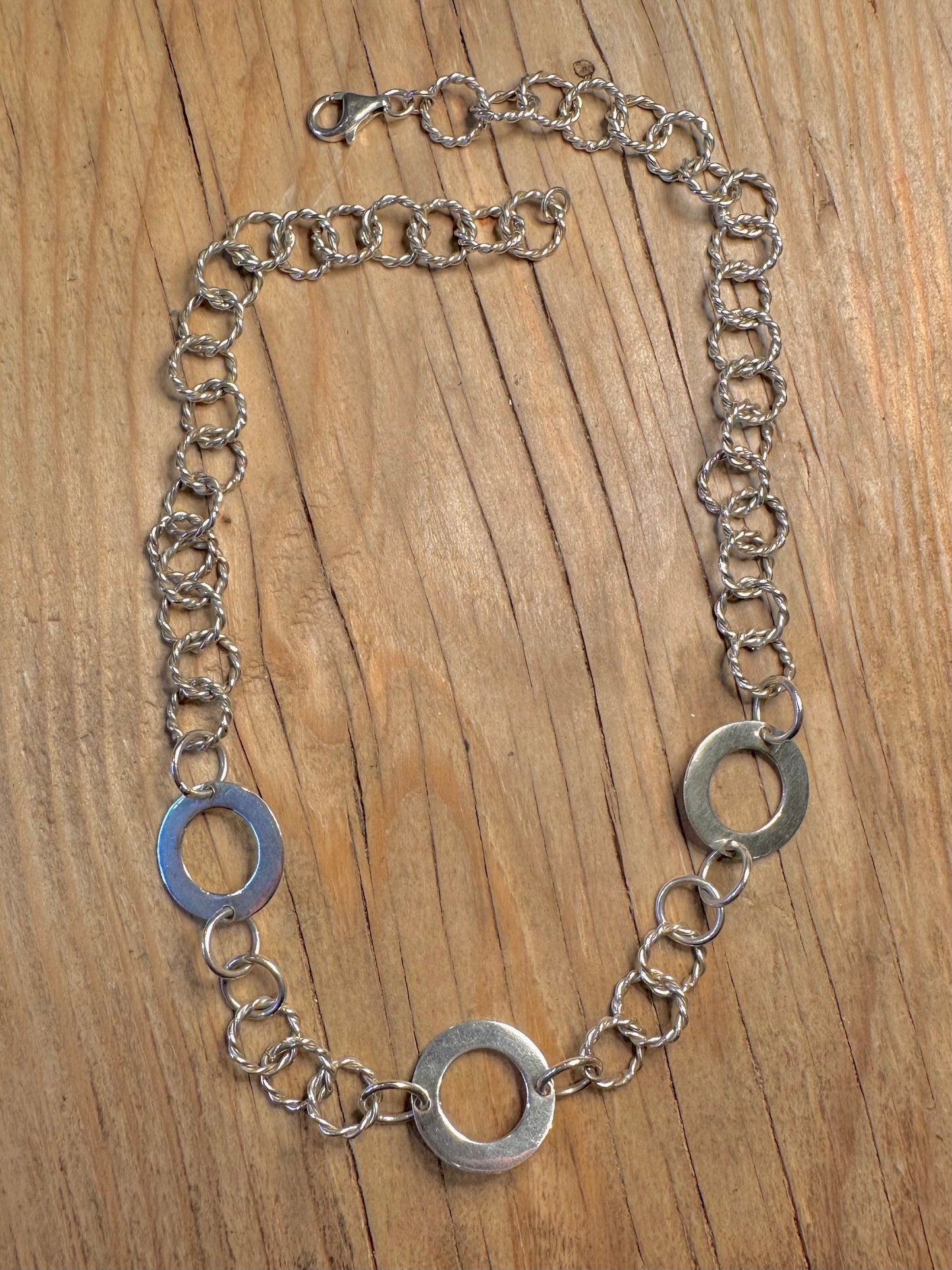 Modernist Circle Rope Twisted Link 925 Sterling Silver 17.5 inch Necklace