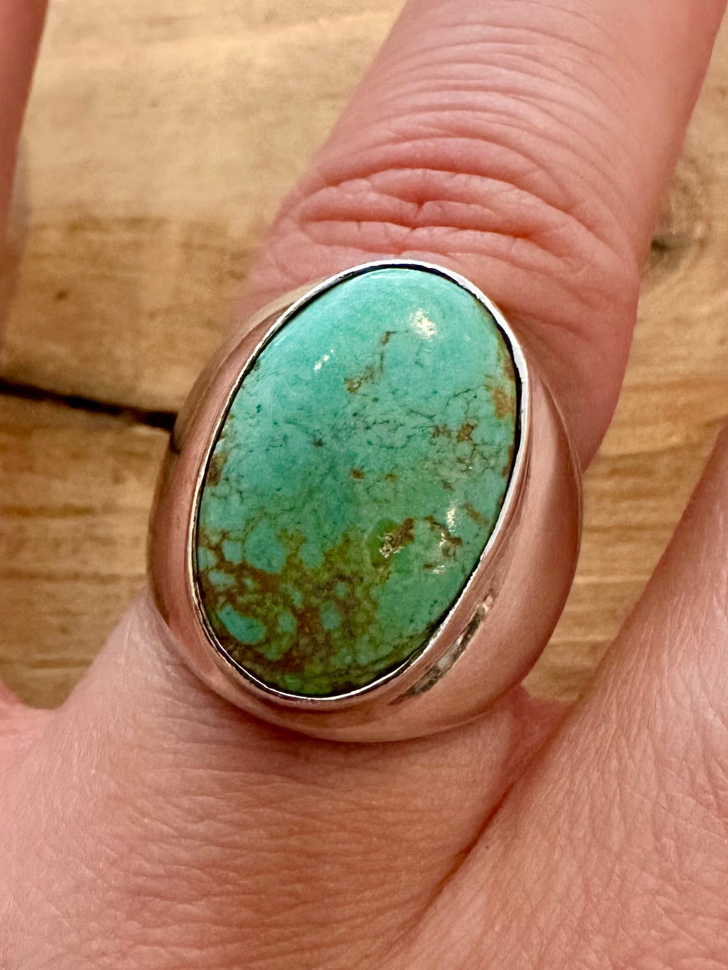 Vintage Raw Turquoise Oval 925 Silver Size O Ring