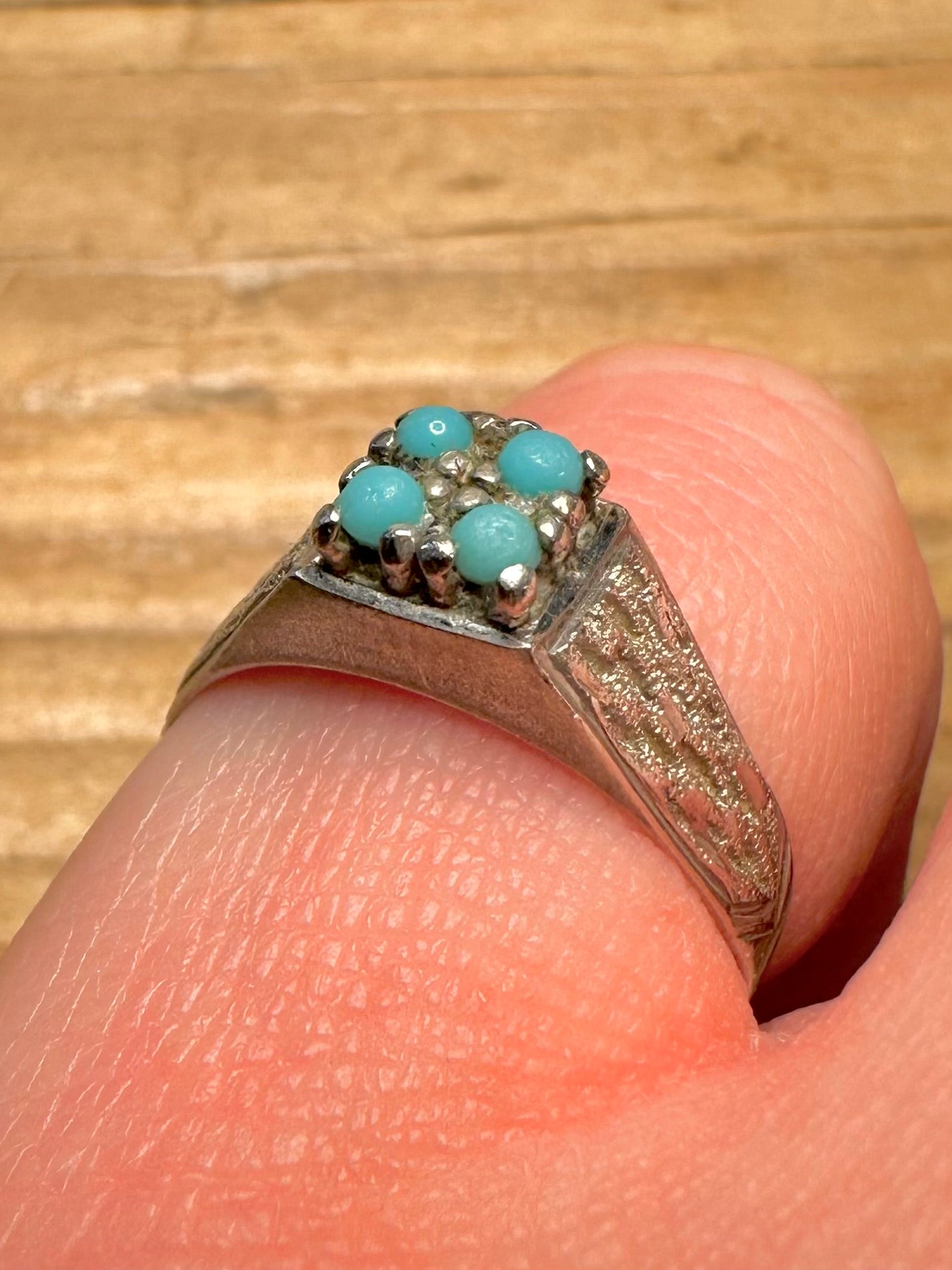 Vintage Turquoise Square Textured 925 Sterling Silver Size N1/2 Ring
