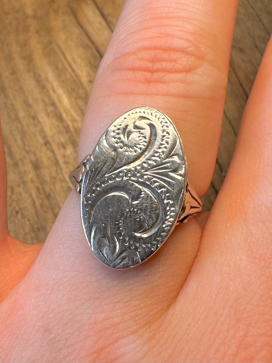 Ornate Decorative Poison Ring 925 Sterling Silver Size O1/2 Ring