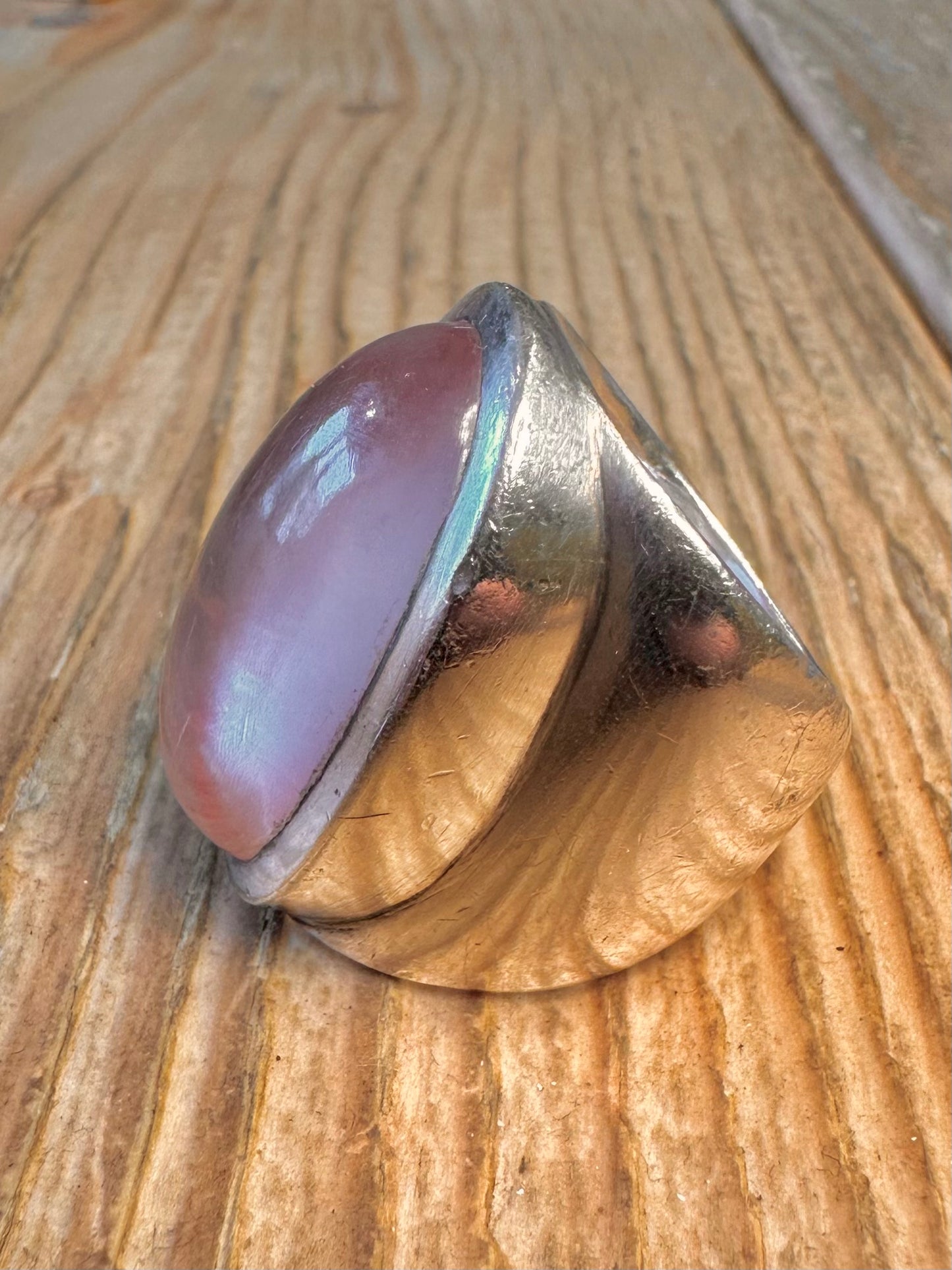 Rose Quarts Oval Chunky Solid 925 Sterling Silver Size P Ring