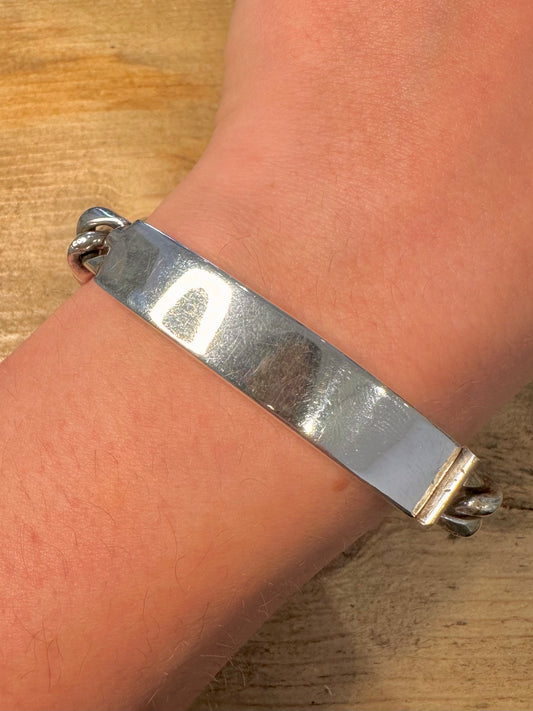Vintage 1988 Chunky Identity Bar Curb Chain 925 Silver Mexico 8 inch Bracelet