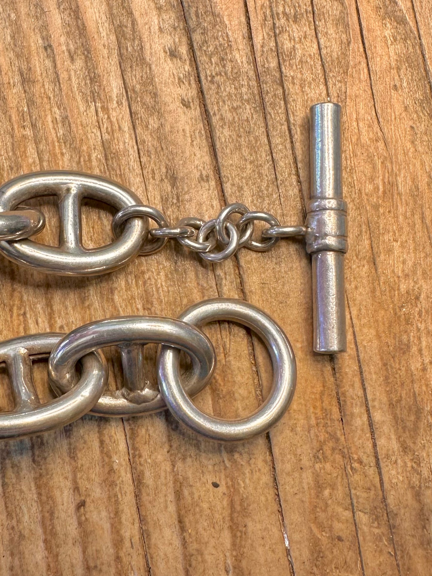 Klobiges Gliederarmband im Hermès-Stil, Knebelverschluss, 925er Sterlingsilber, 20,32 cm (8 Zoll)