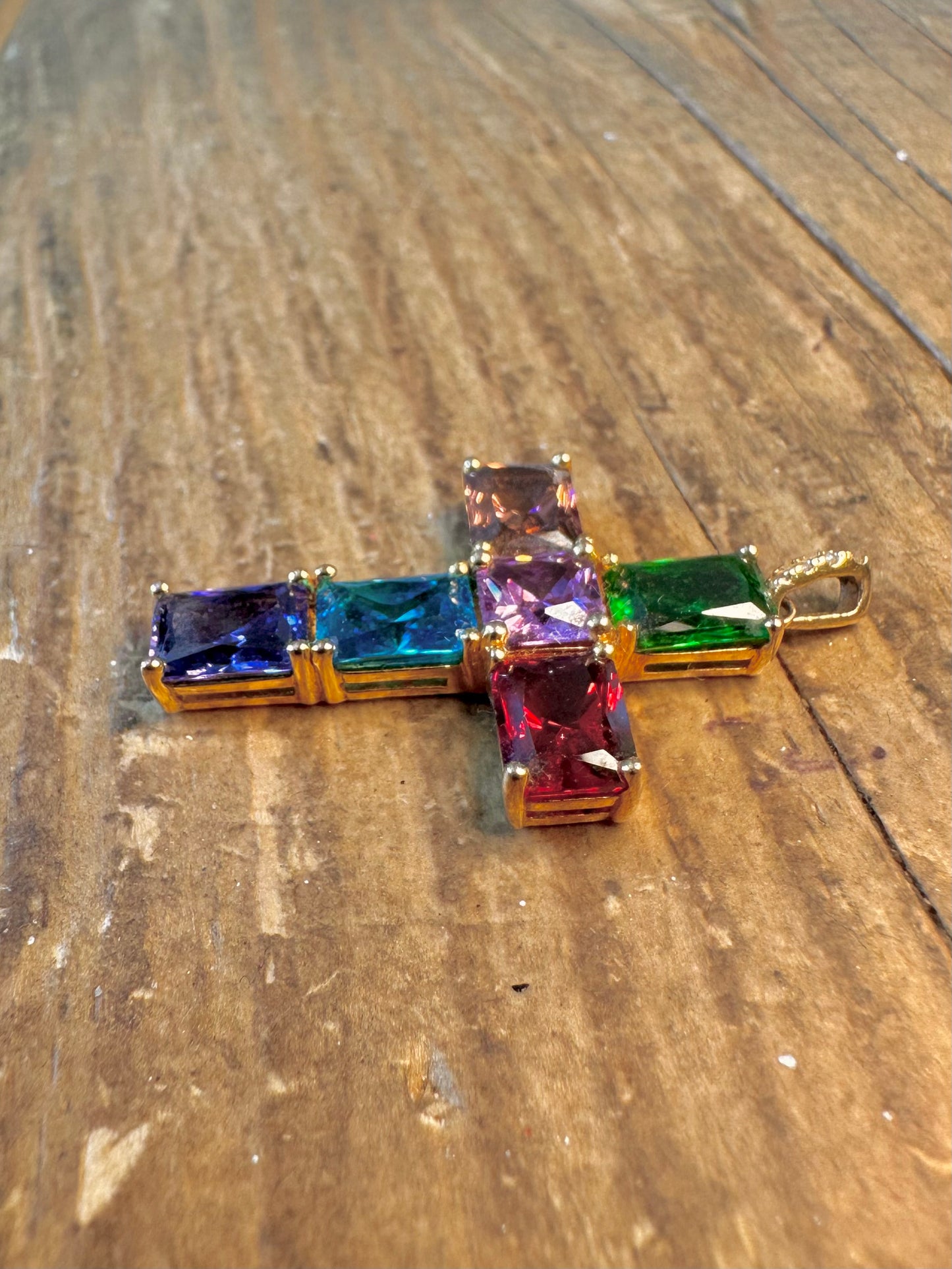 Multi Coloured CZ Cross 925 Sterling Silver Pendant
