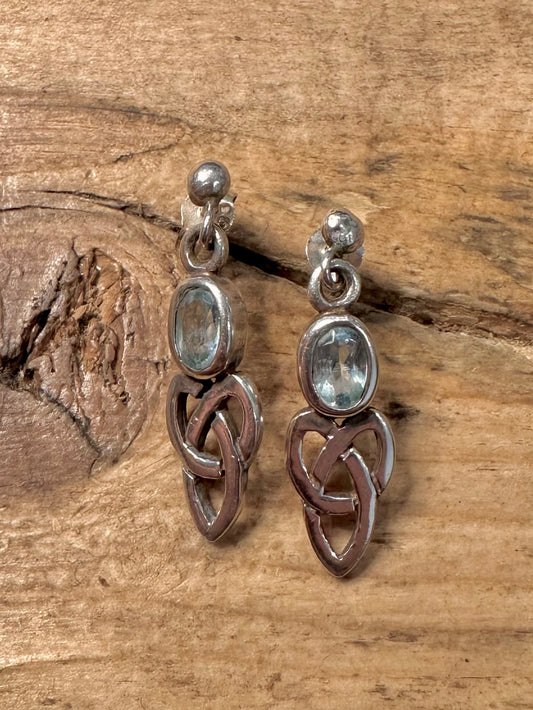 Vintage Blue Topaz Celtic 925 Silver Earrings