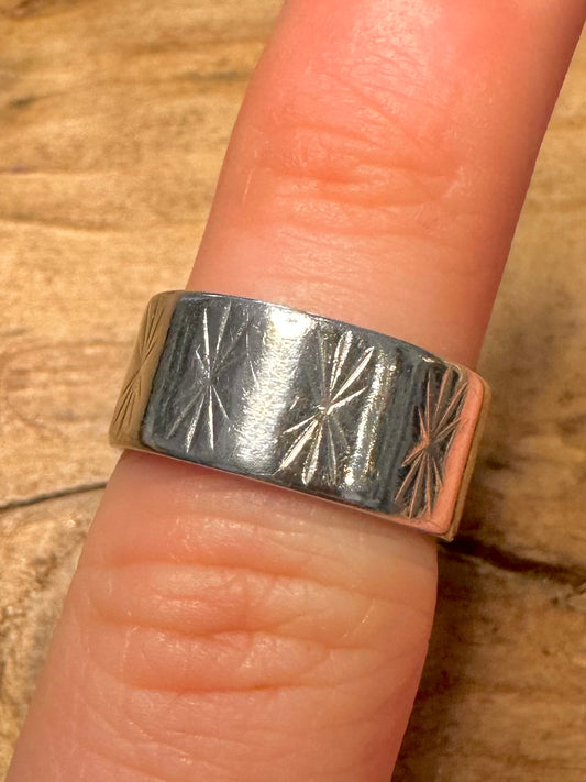 Vintage X Engraved Band 925 Silver Size i1/2 Ring