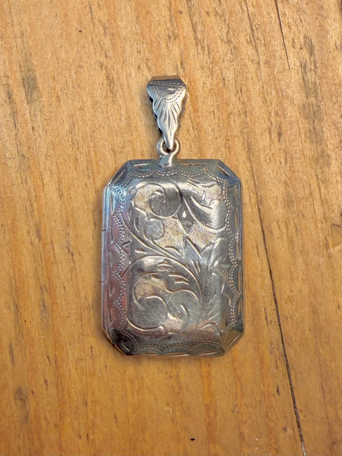 Large Rectangle 1978 Floral Engraved Hallmarked Locket 925 Sterling Silver Pendant